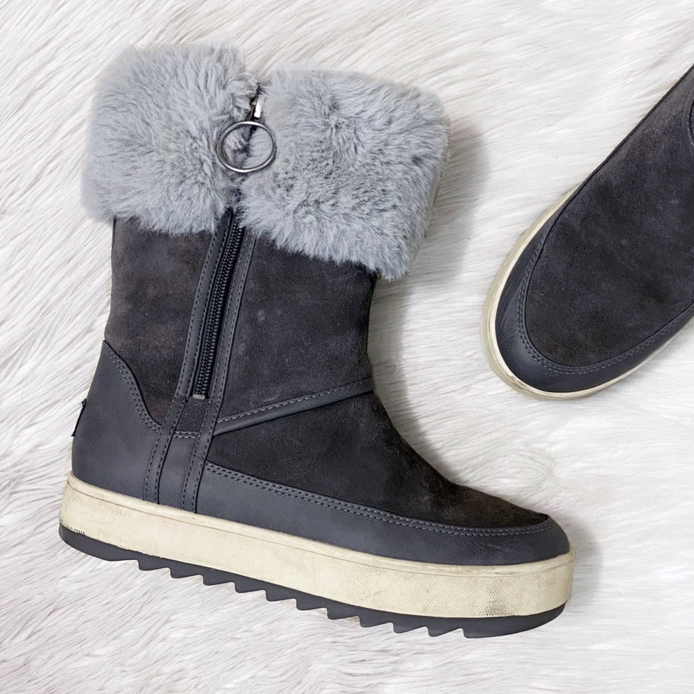 UGG Koolaburra Gray Faux Fur Trim Suede Tynlee Zipper Boots